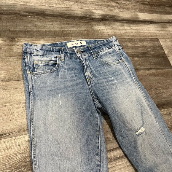AMO Twist Sweet Cheeks Mid Rise Distressed Skinny Jeans Blue Women’s Size 25 - Picture 3 of 12